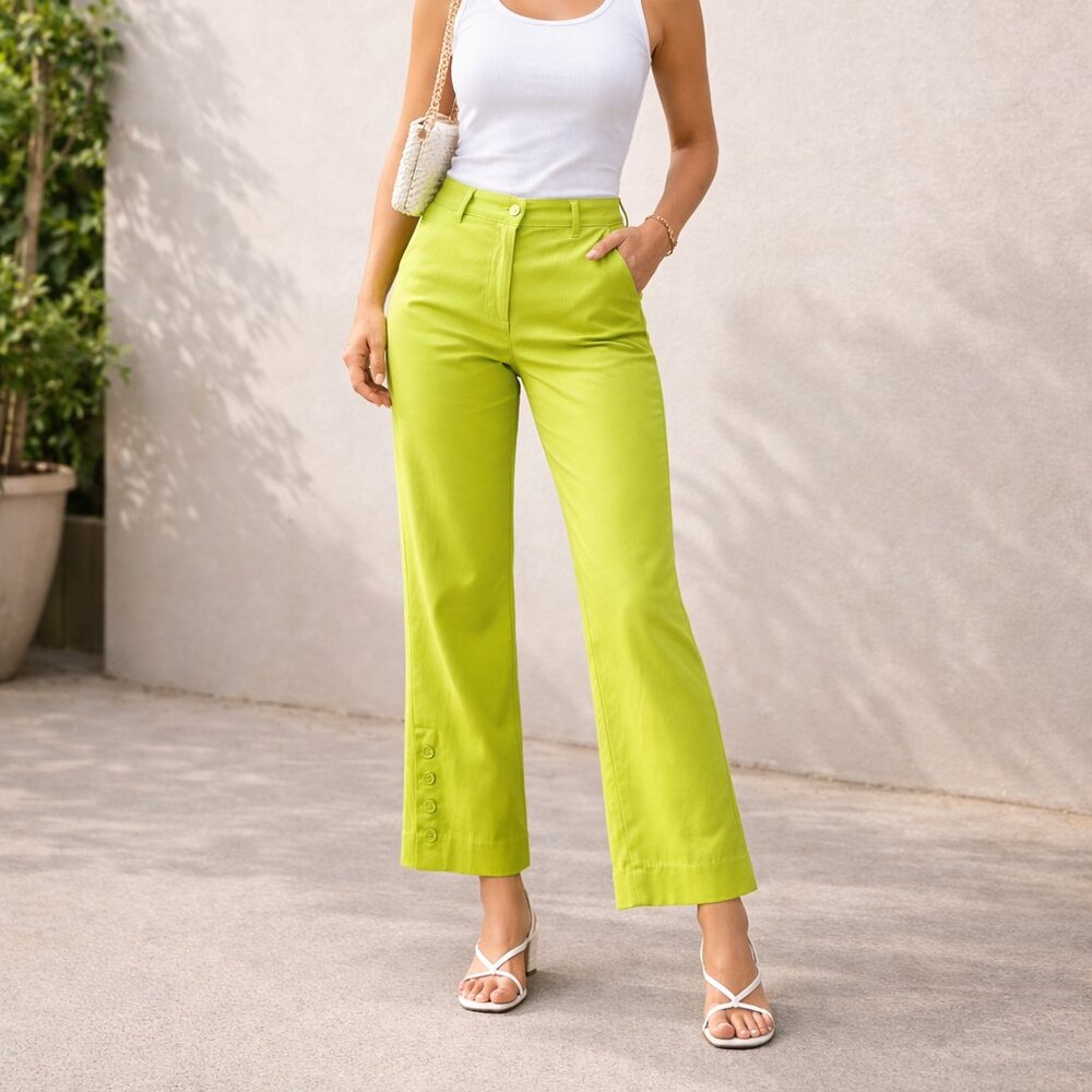 Monroe & Main Bright Green Capri Pants • Women’s 14 • Button Hem Cropped Pants